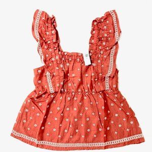 Old Navy Sleeveless Ruffled Embroidered Swing Blouse Red/Orange, NWT- Size XS